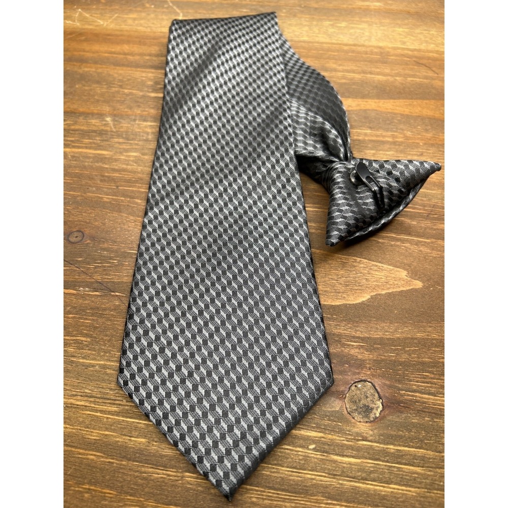 Galls Men's Black Gray Checkered Clip-On Necktie Classic Formal Uniform Tie‎